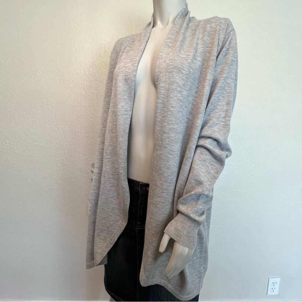 Ella Miss Heather Gray Long Open Front Cardigan Sweater - Picture 4 of 13